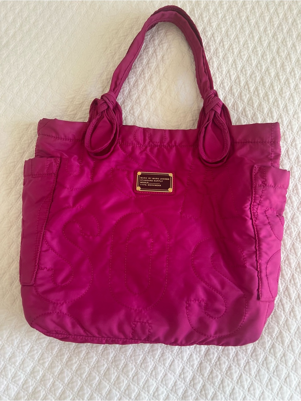 Marc by Marc Jacobs Fuchsia Quilted Nylon Tote with Knotted Handles